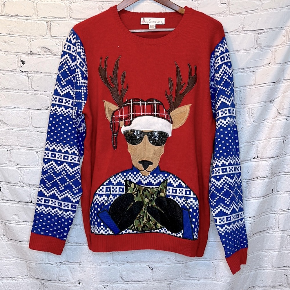 Jolly Sweaters Reindeer Camo Pullover Ugly Christmas Sweater Size X-Large